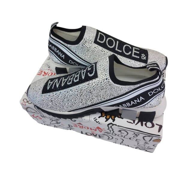 Dolce & Gabbana Sparkling Silver Rhinestone Slip On Sneakers 40 (US 10) w/ Box - Picture 2 of 14